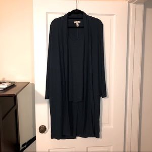 Halogen v-neck camisole (size large) with matching long cardigan (size medium).